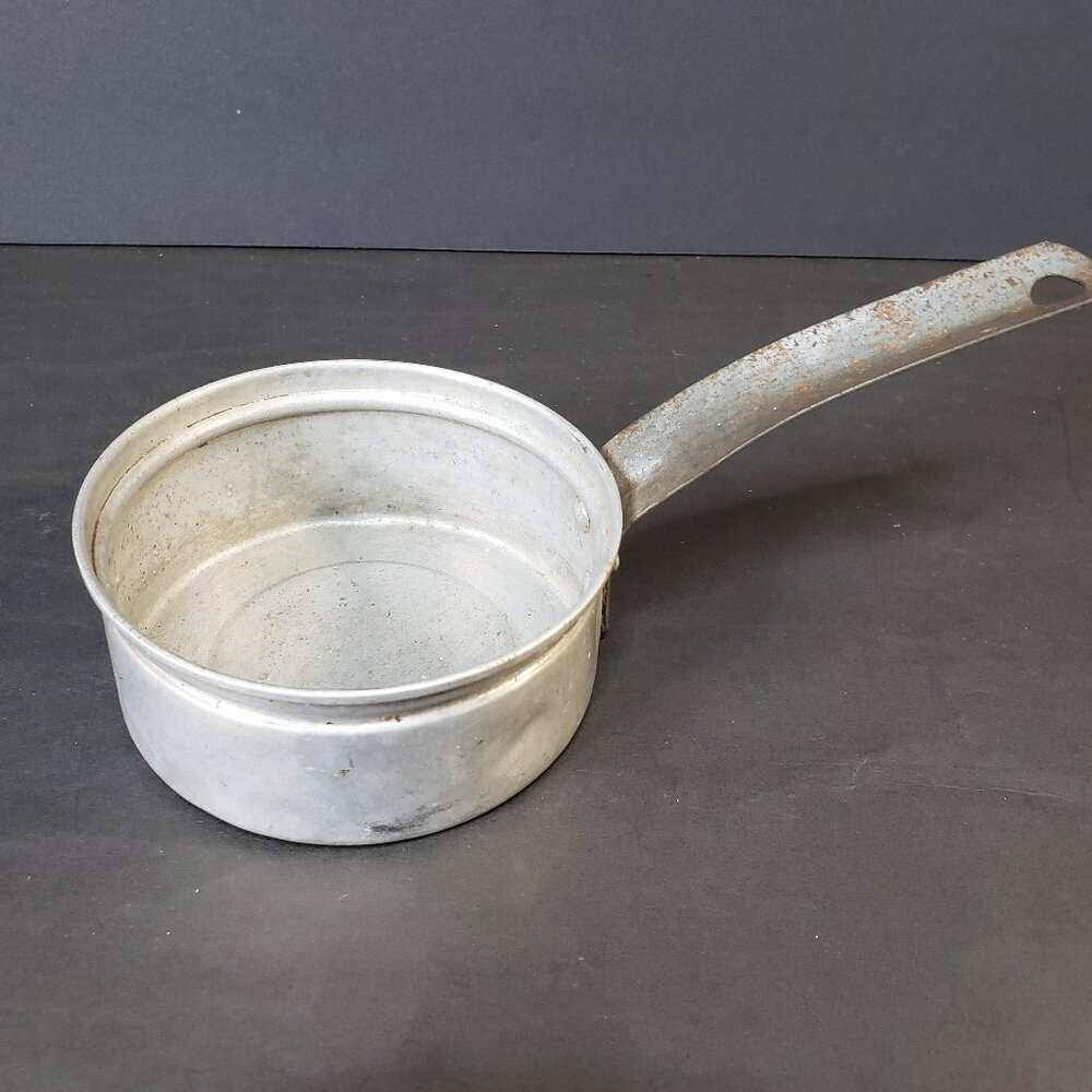 Rusty Crusty Old Vintage Small Aluminum Pot Dipper for Decor Assemblage Vignette